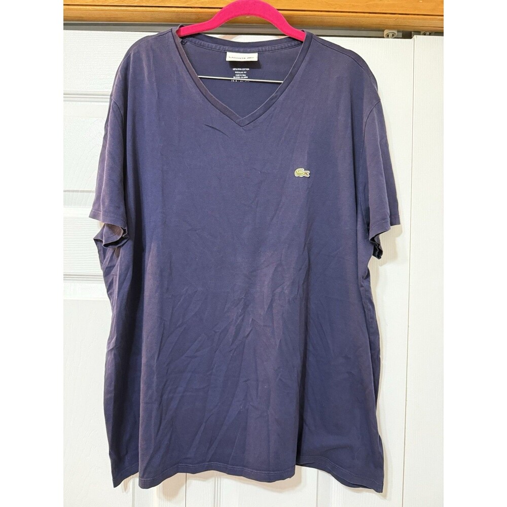 Lacoste Men's V-Neck Regular Fit 3XL Pima Cotton Blue Crocodile Logo Tee